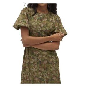 Hill House Olive Floral Short-Sleeve Mini Dress